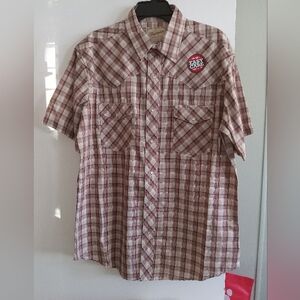 NWTS Mens Wrangler Western Pearl Snap Short Sleeve Shirt Tan Size Large Pockets